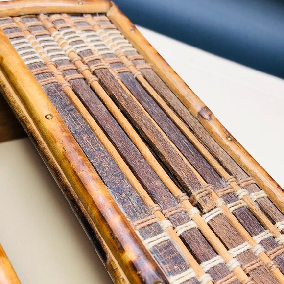 60s Burnt Tortoiseshell Bamboo Tissue Box Cover Midcentury Tiki Boho Bathroom - Picture 10 of 10